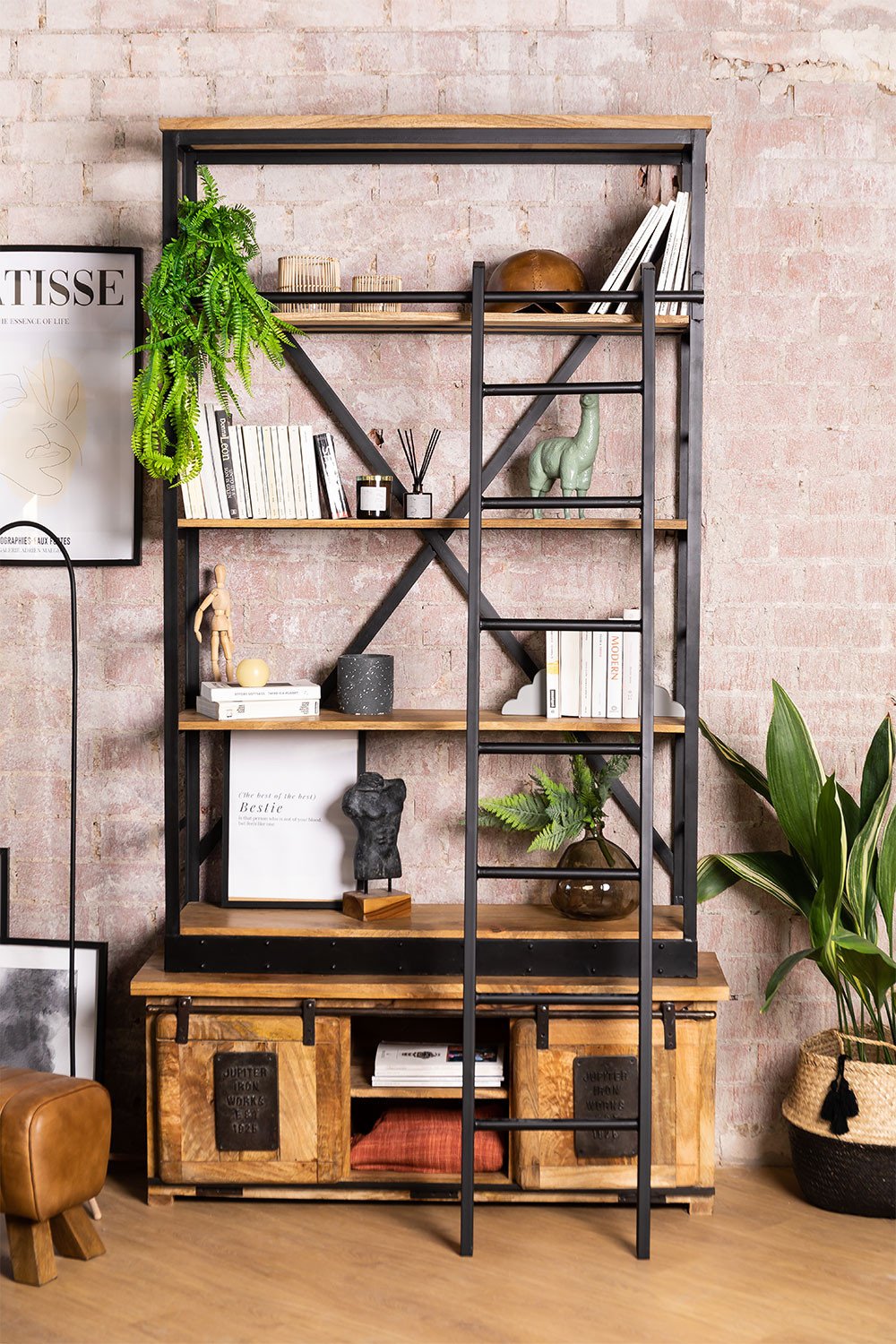 Recycled Wooden  Bookcase with Ladder Uain , gallery image 1
