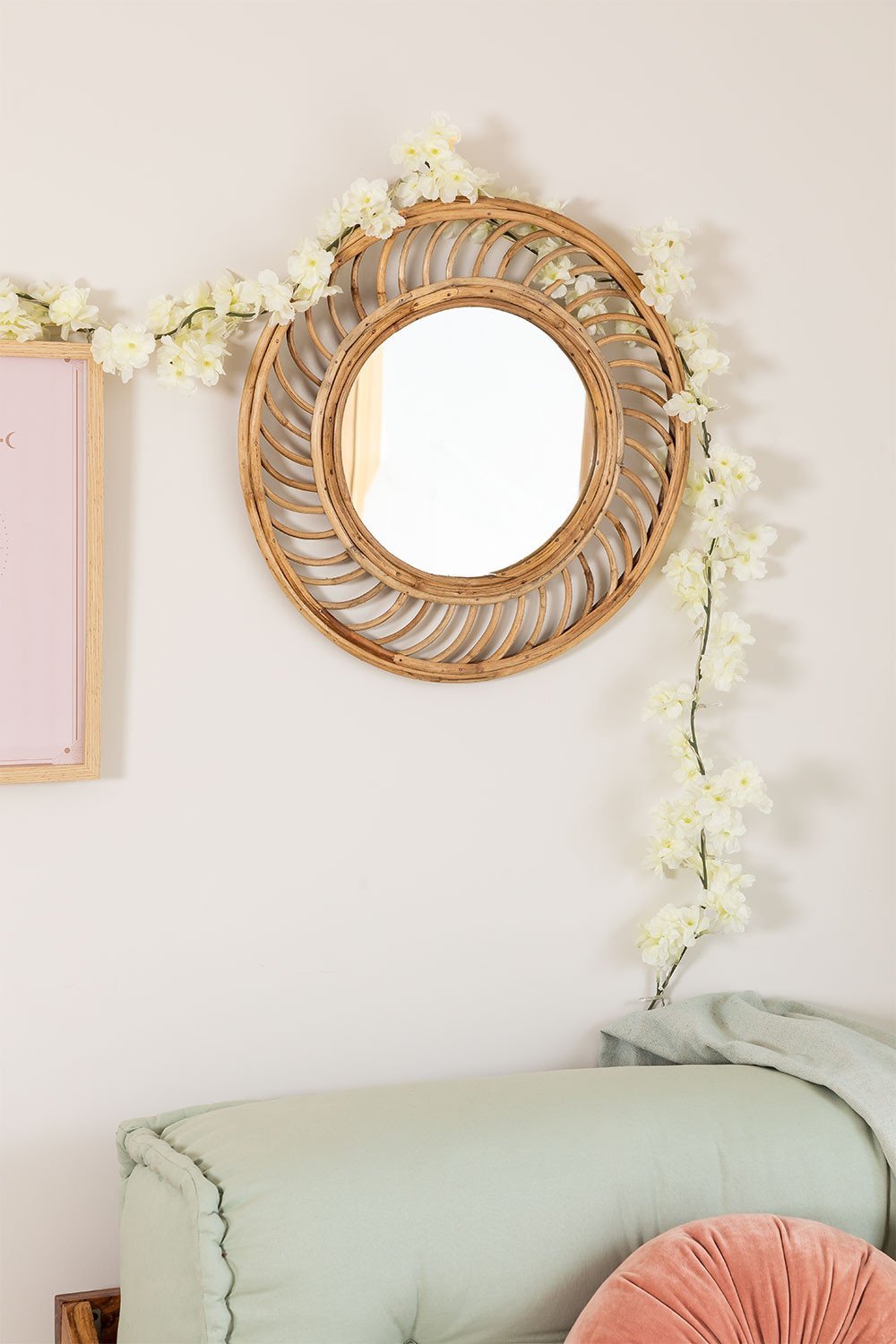 Round Bamboo Wall Mirror  Ø50 cm leah , gallery image 1