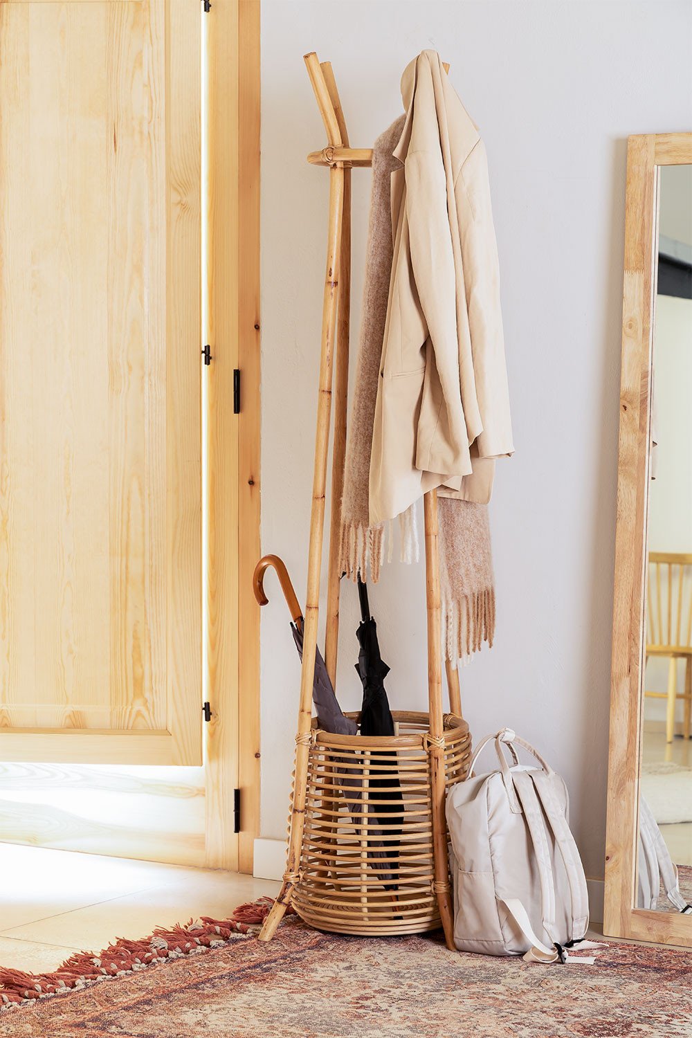 Groll Rattan Coat Rack With Umbrella Stand Sklum Groll Rattan Coat Rack With Umbrella, Wooden Coat Rack And Umbrella Stand Uk