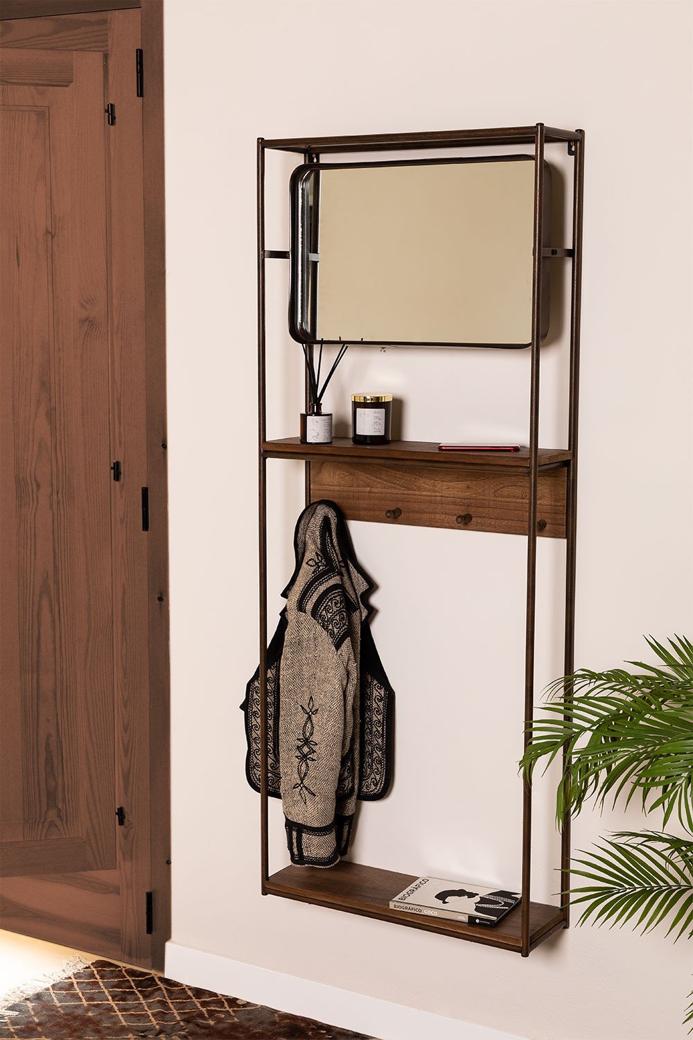 Combined Hallway Shelf Coat Rack Mirror Nosq Sklum Combined Hallway Shelf Coat Rack, Coat Hook Rack With Shelf And Mirror