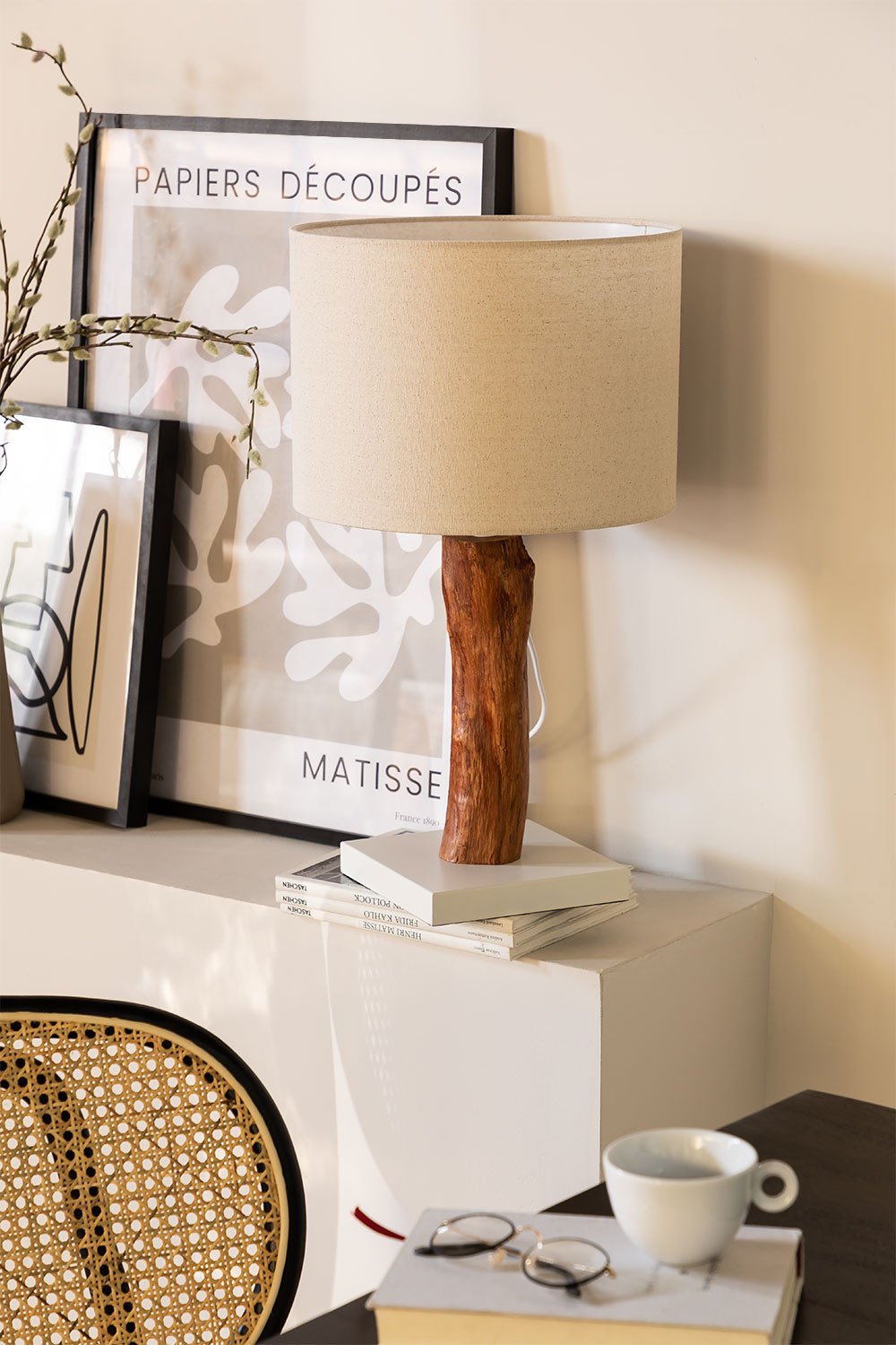 Table Lamp in Fabric and Lobra Wood, gallery image 1