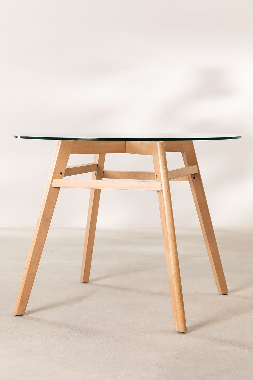 Round Dining Table in Glass and Beech Wood Scand Nordic, gallery image 3