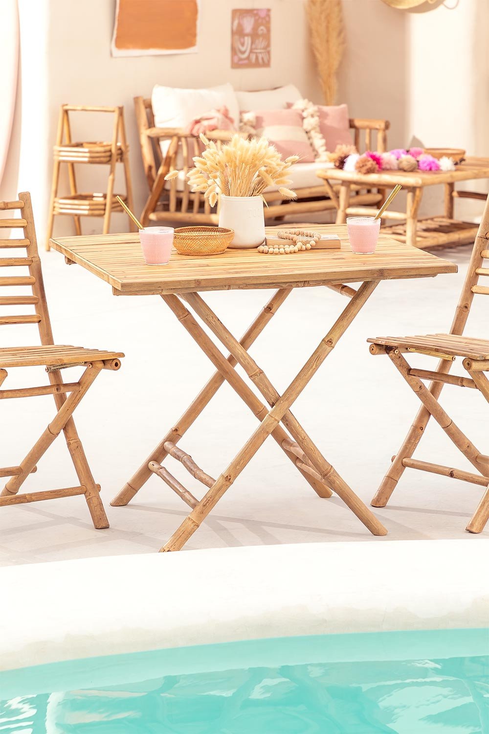 Square Folding Garden Table in Bamboo (91x91 cm) Allen, gallery image 1